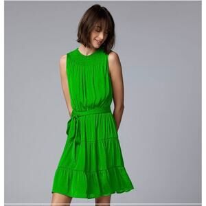 Simply Vera Vera Wang Green Smocked Neck Day Dress Size L